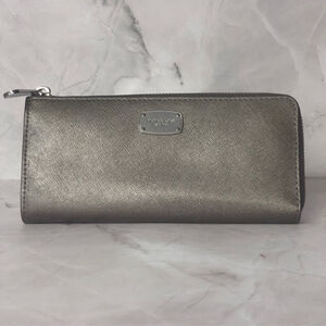 Michael Kors Metallic Quarter Zip Wallet Gunmetal